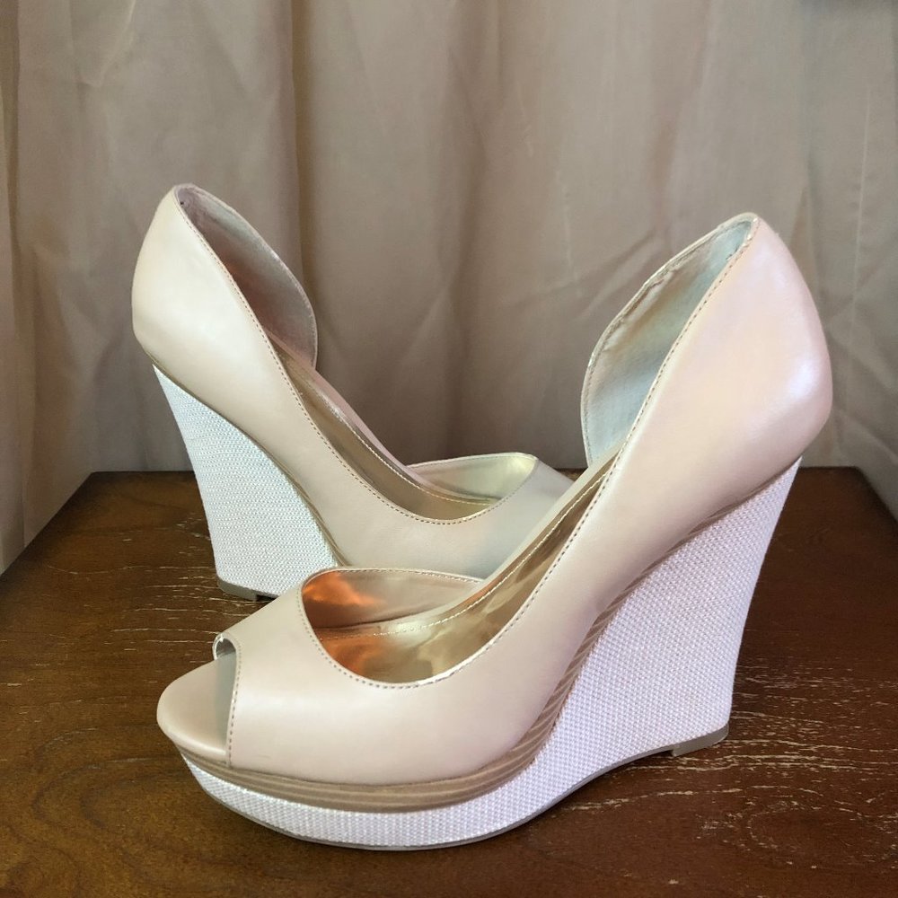 J.Lo Cream Peep-Toe Wedges